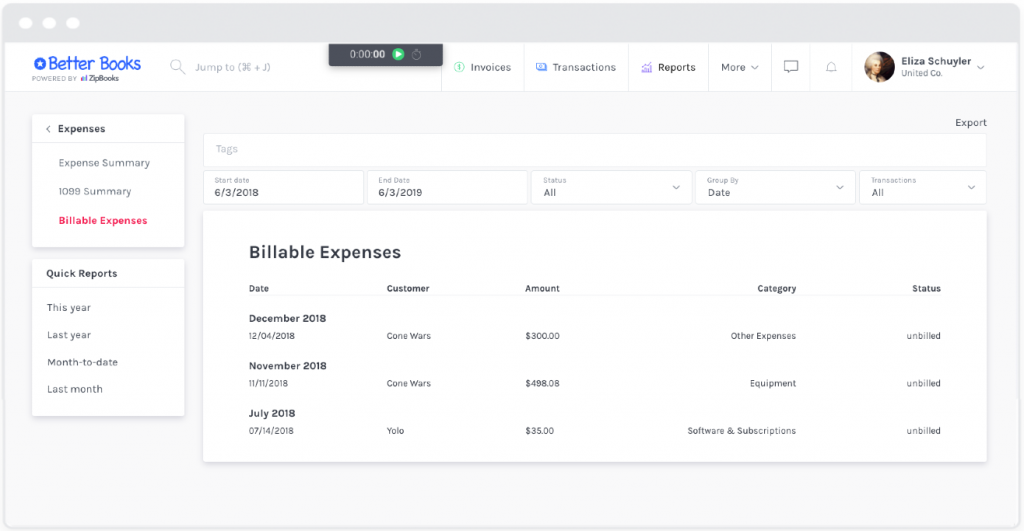 How do I see a list of all billable expenses? ZipBooks