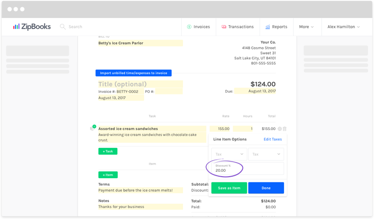 add discount to quickbooks invoice