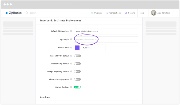 how do i change the size of my logo zipbooks what is my browser size